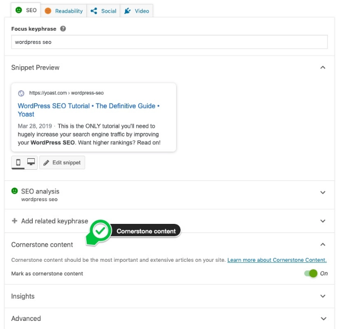 محتوای بنیادی در افزونه Yoast SEO